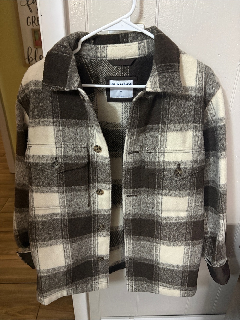 Old Navy Brown and Cream Plaid Shacket Jacket